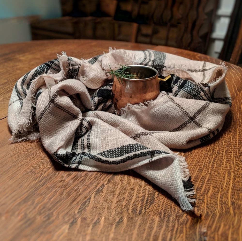 Light Pink Plaid Blanket Scarf